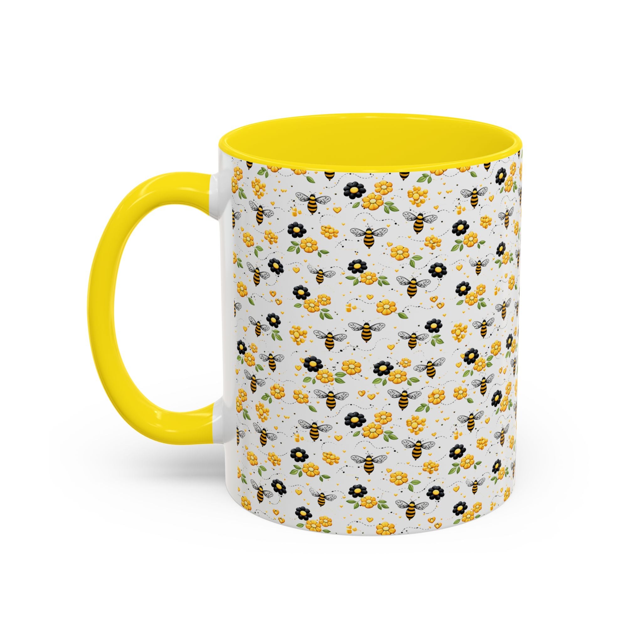 Bee & Yellow Floral Accent Coffee Mug – Cute Spring Floral Pattern (11/15oz) - Creations by Chris and Carlos