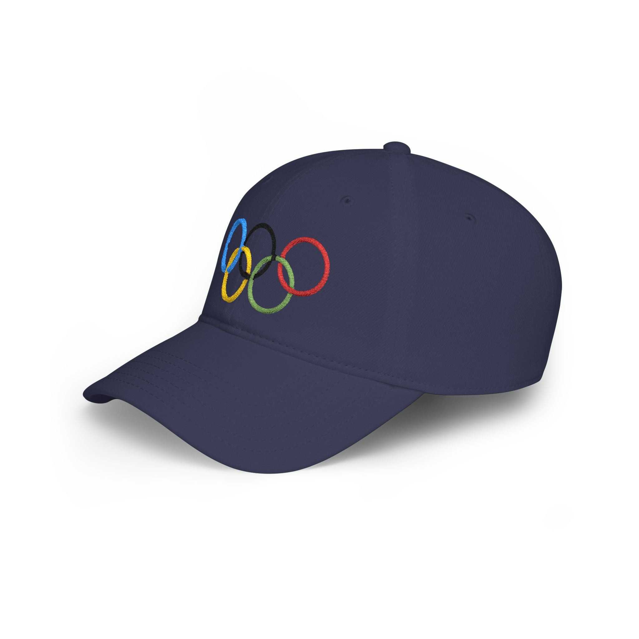 Olympic Rings Embroidered Baseball Cap — Red Low Profile Sport Hat - Creations by Chris and Carlos