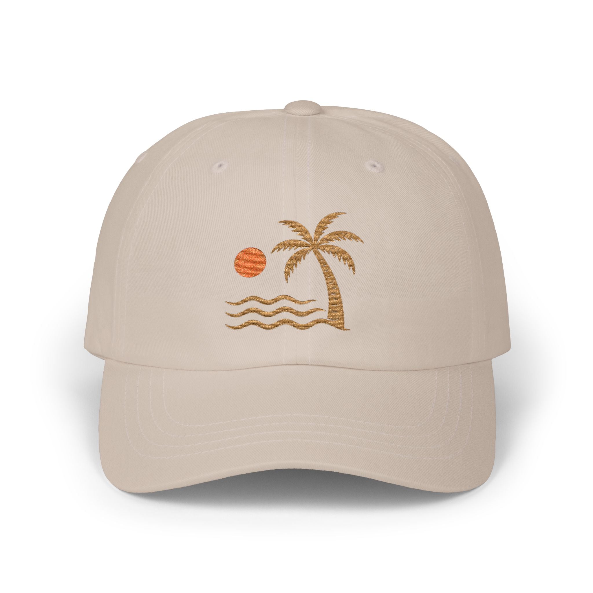 Dad Cap — Embroidered Palm Tree Sunset Beach Hat - Creations by Chris and Carlos