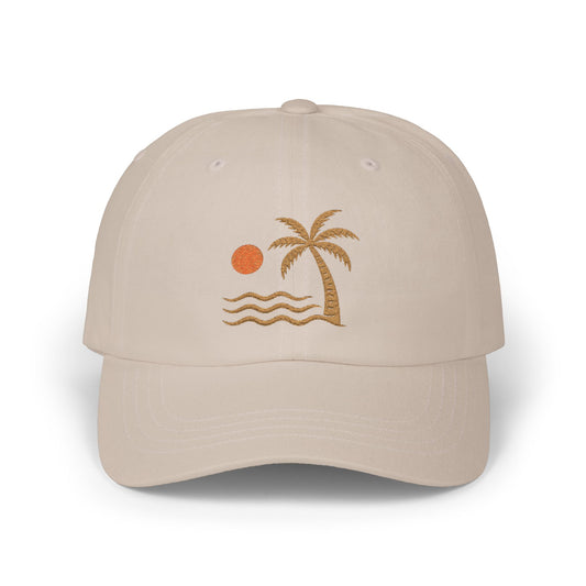 Dad Cap — Embroidered Palm Tree Sunset Beach Hat - Creations by Chris and Carlos