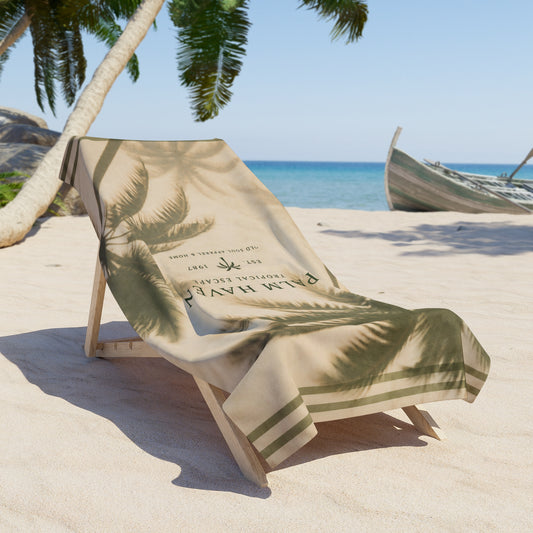 Palm Haven Vintage Palm Beach Towel — Retro Tropical Resort Vibe - Creations by Chris and Carlos