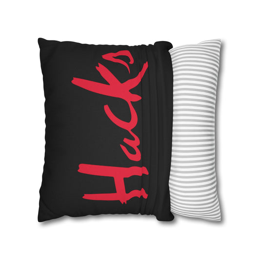 Hacks Red Script Decorative Pillowcase — Bold Black & Red Accent Throw Pillow Cover - Creations by Chris and Carlos