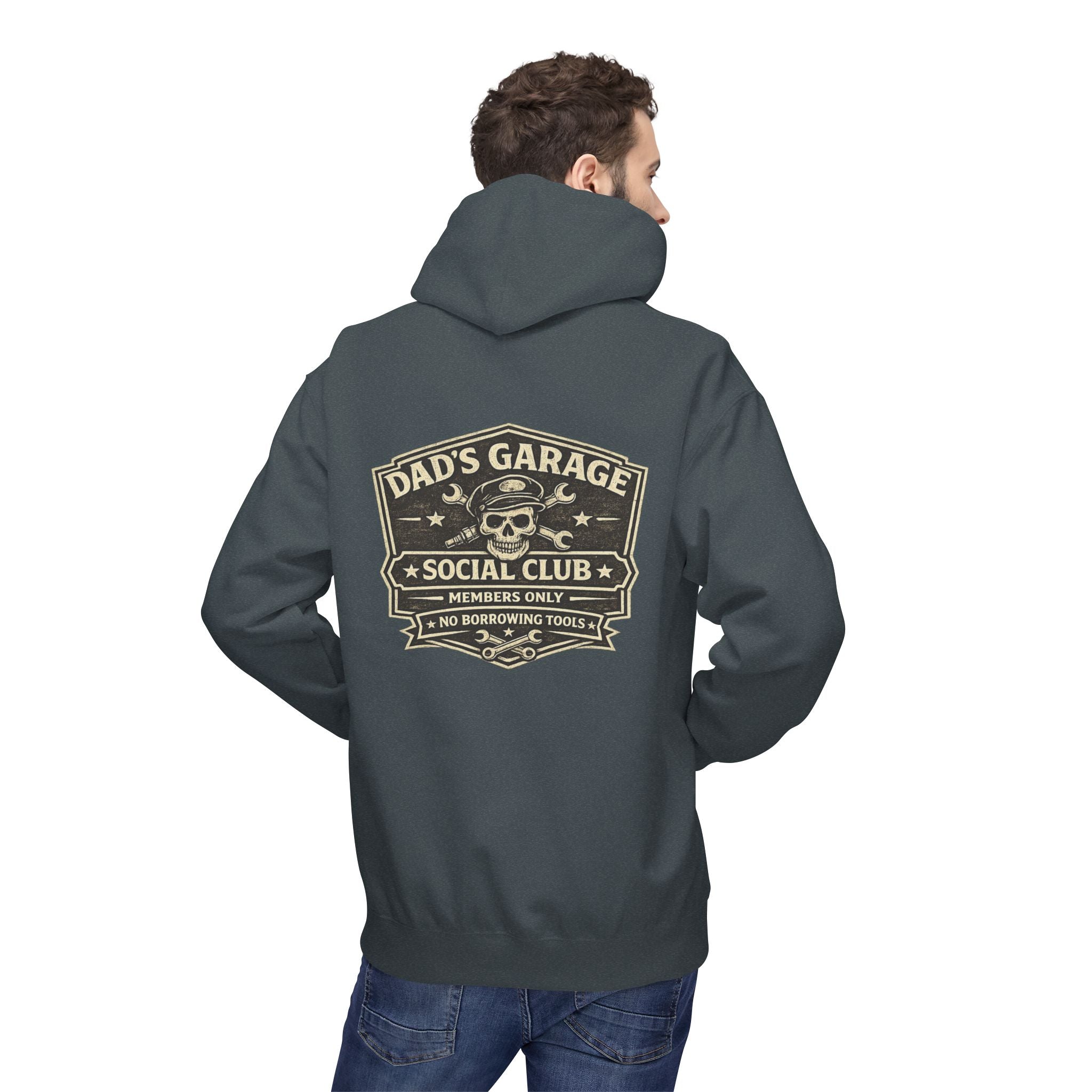 Dad’s Garage Social Club Hoodie — 'No Borrowing Tools' Mechanics Pullover - Creations by Chris and Carlos