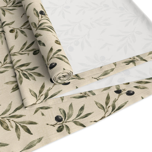 Olive Branch Table Runner — Neutral Botanical Linen-Style Decor - Creations by Chris and Carlos