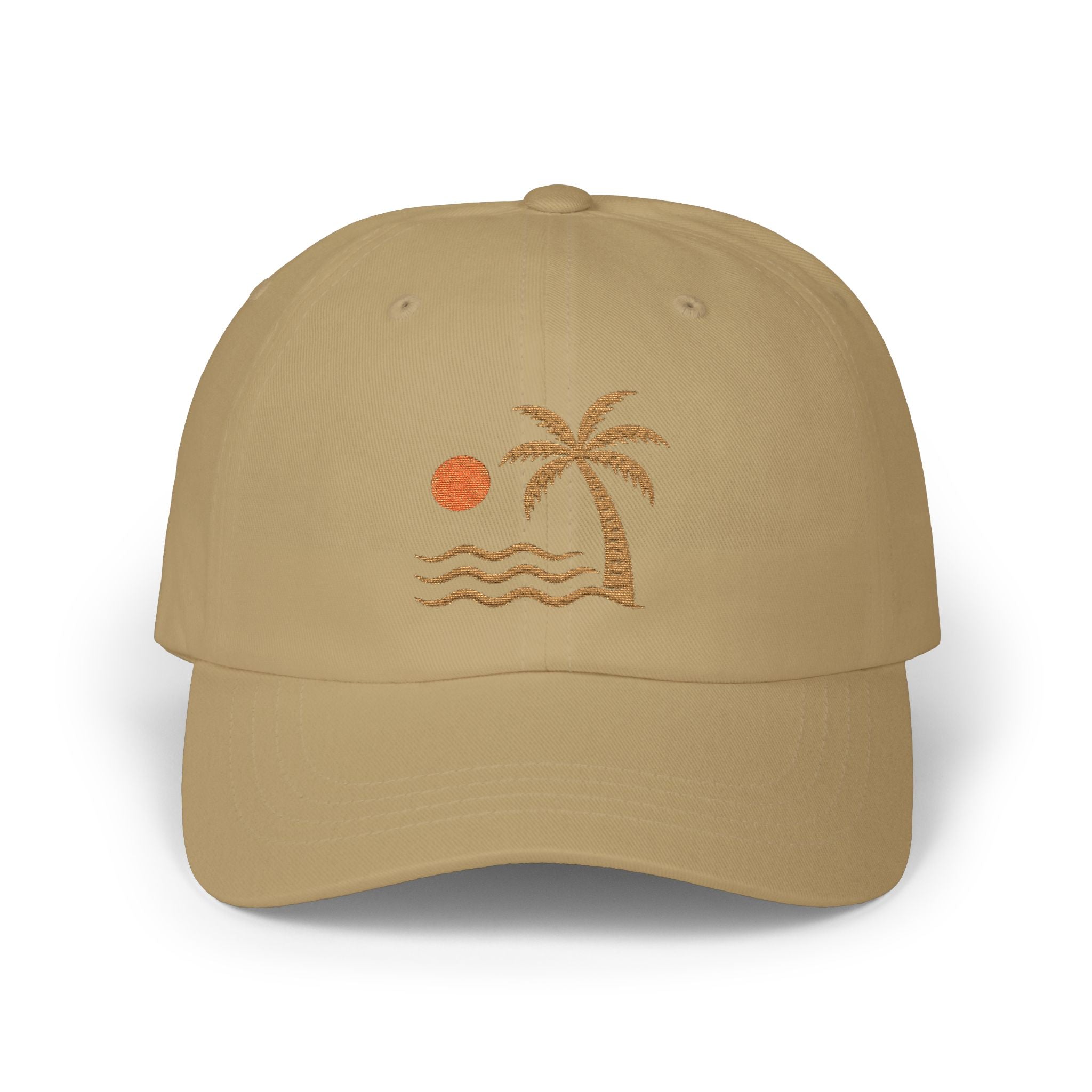 Dad Cap — Embroidered Palm Tree Sunset Beach Hat - Creations by Chris and Carlos