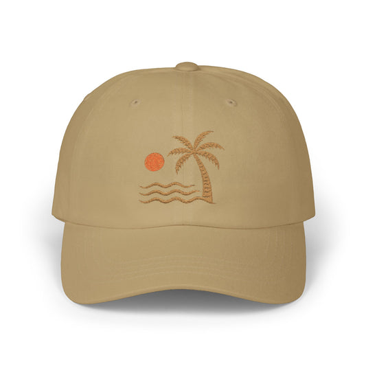 Dad Cap — Embroidered Palm Tree Sunset Beach Hat - Creations by Chris and Carlos
