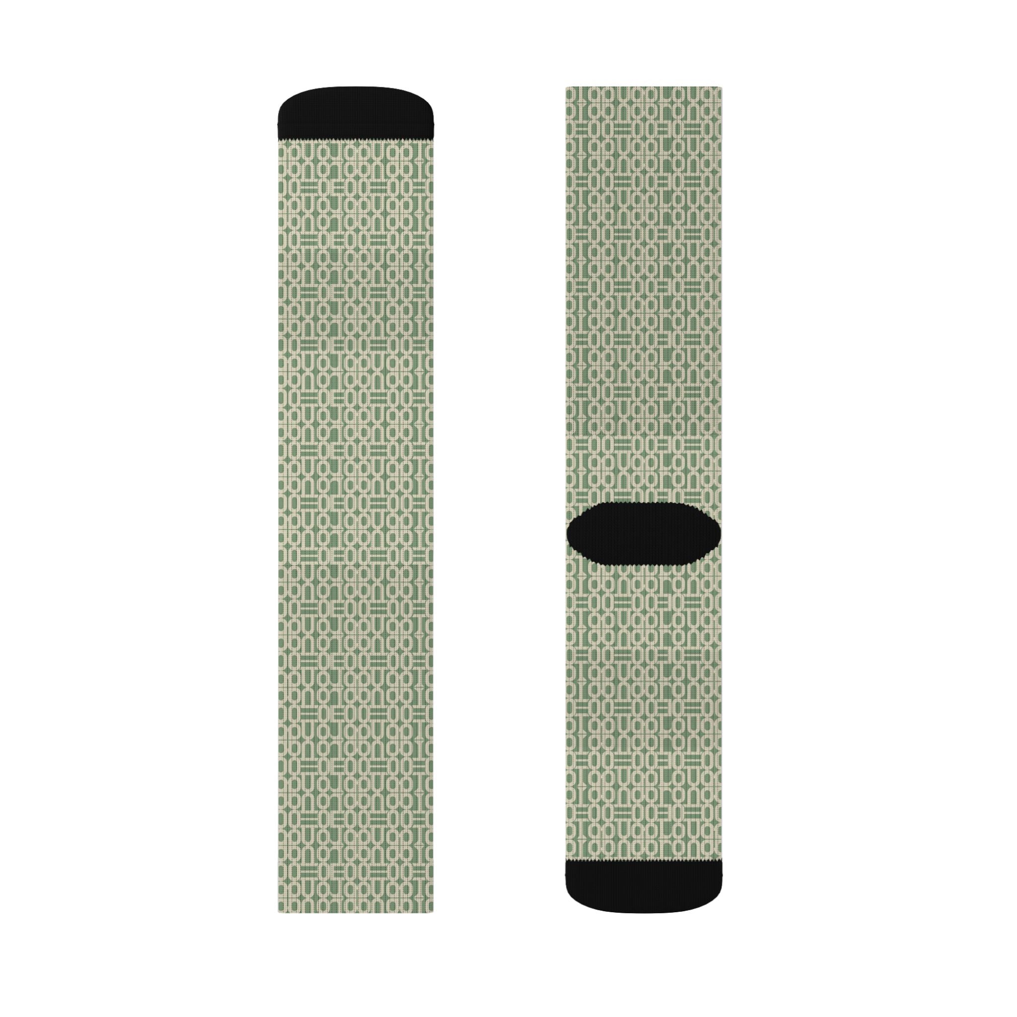 Prism Point Athletic Collection- Geometric Sage Green Sublimation Socks Patterned Crew Socks - Creations by Chris and Carlos