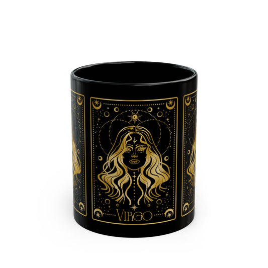 Virgo Zodiac Black Mug — Gold Astrological Design (11oz, 15oz) - Creations by Chris and Carlos