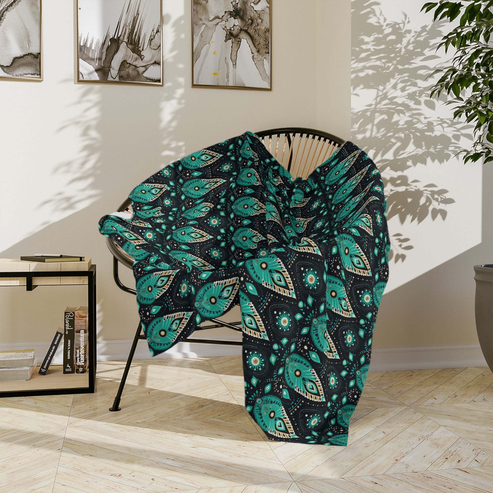 Sol y Alegría (Sun and Joy) Collection-Teal Paisley Velveteen Microfiber Blanket Soft Boho Throw for Bedroom & Travel - Creations by Chris and Carlos