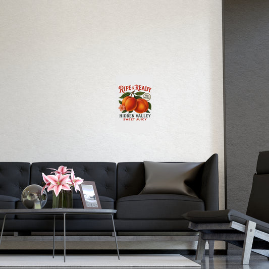 Ripe & Ready Peach Poster — Vintage Fruit Kitchen Wall Art (Hidden Valley, Sweet Juicy) - Creations by Chris and Carlos