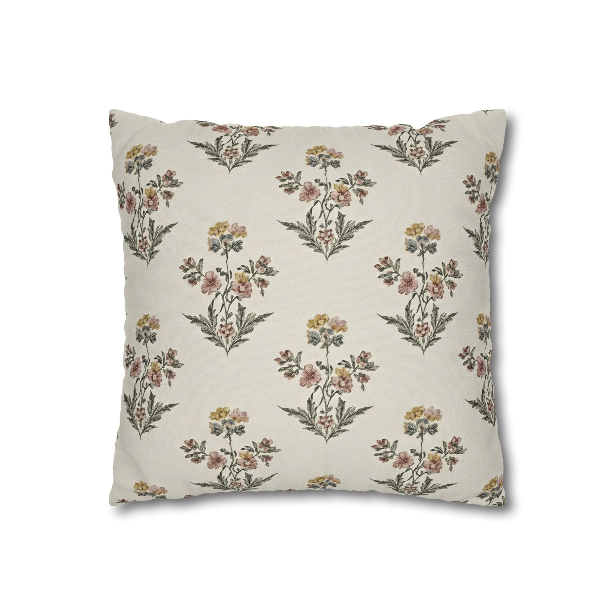 Briarwood Garden Floral Boho Square Pillowcase — Neutral Botanical Throw Pillow Cover - Creations by Chris and Carlos