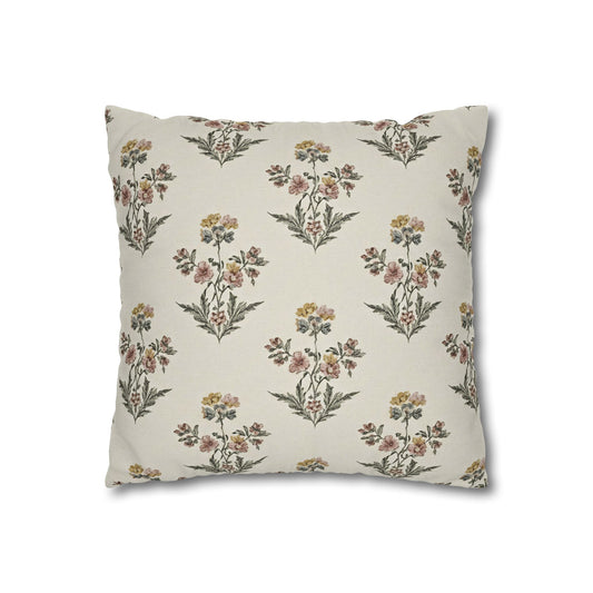 Briarwood Garden Floral Boho Square Pillowcase — Neutral Botanical Throw Pillow Cover - Creations by Chris and Carlos