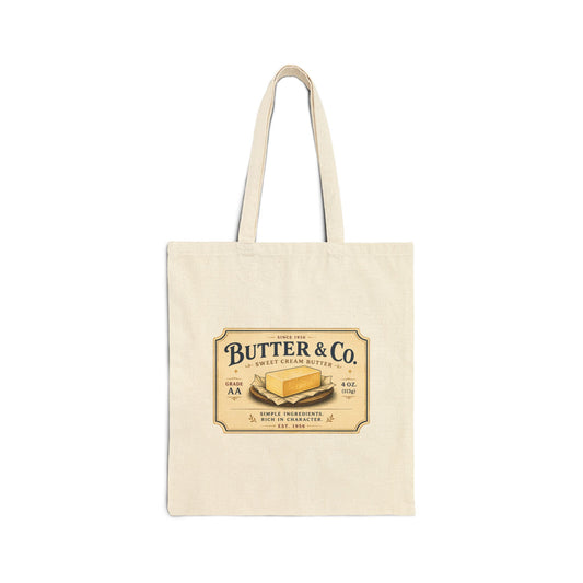 Butter & Co. Vintage Butter Label Canvas Tote Bag — Retro Kitchen Grocery Shopper - Creations by Chris and Carlos