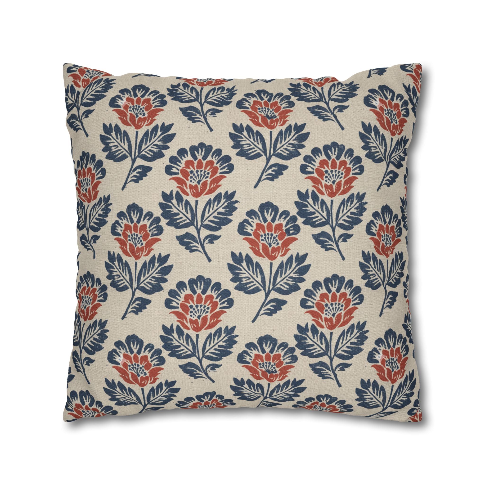 Plumstead Manor Floral Block Print Decorative Pillowcase — Navy & Terracotta Garden Pattern - Creations by Chris and Carlos