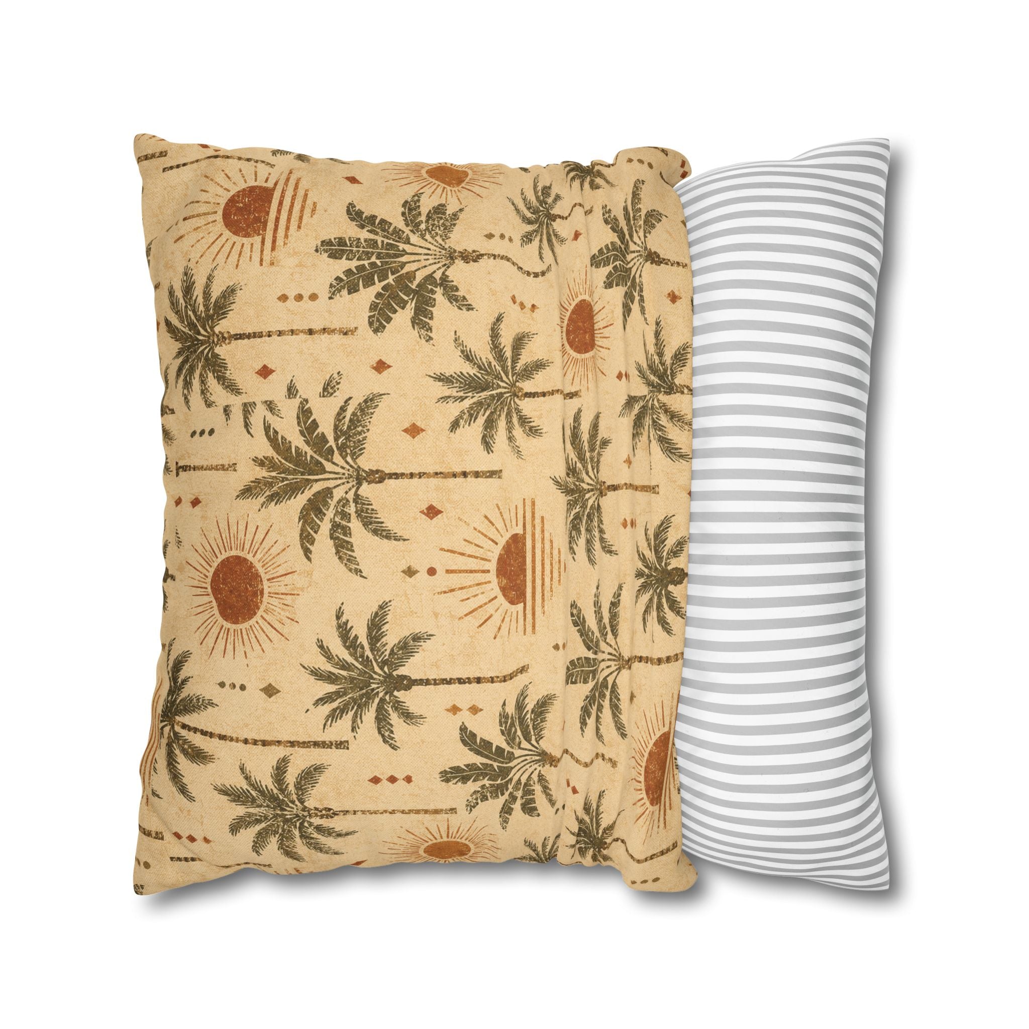 Tropical Palm Sunset Pillowcase — Boho Beach Decorative Throw Pillow Cover - Creations by Chris and Carlos