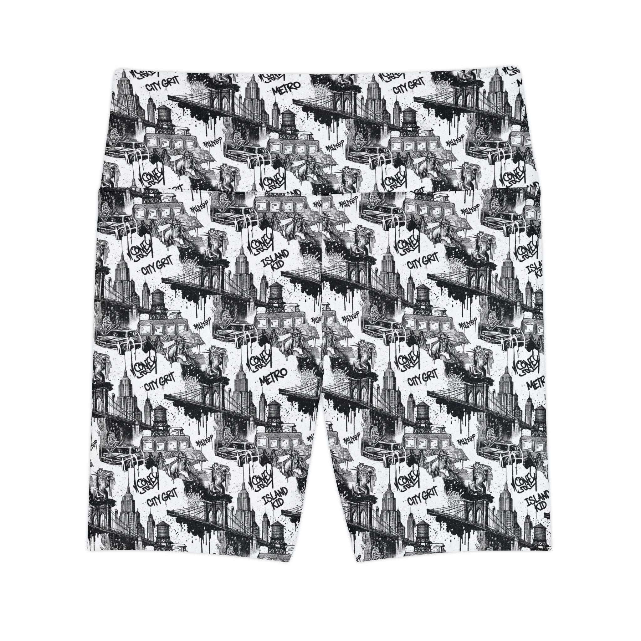City Skate Graphic Workout Shorts — Black & White All-Over-Print - Creations by Chris and Carlos