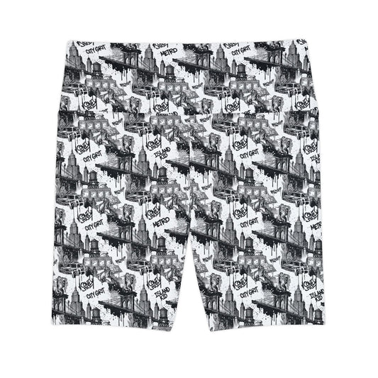 City Skate Graphic Workout Shorts — Black & White All-Over-Print - Creations by Chris and Carlos