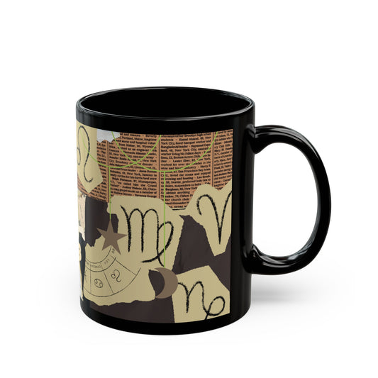Zodiac Collage Black Mug — Vintage Astrology Symbols Coffee Cup (11oz/15oz) - Creations by Chris and Carlos