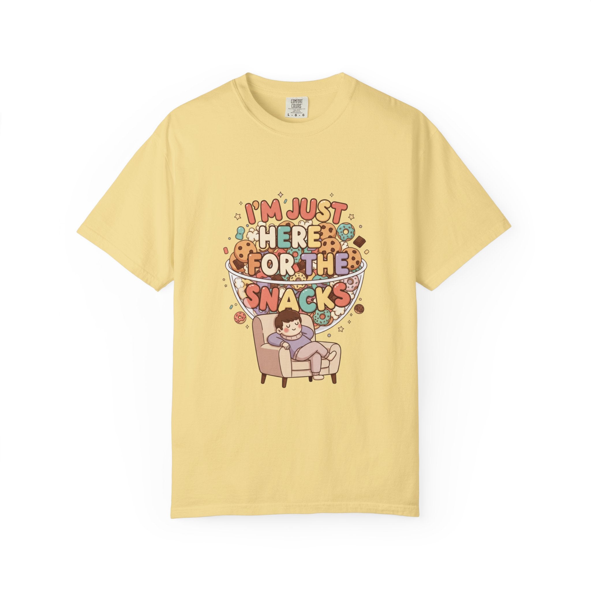 T-Shirt — "I'm Just Here for the Snacks" Funny Retro Graphic Tee - Creations by Chris and Carlos