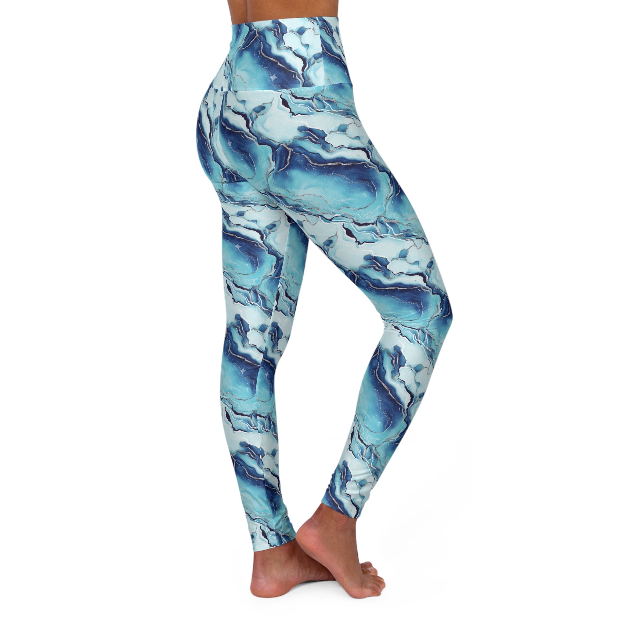 Marble Print High-Waisted Yoga Leggings — Navy Stone Pattern - Creations by Chris and Carlos