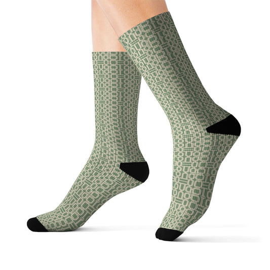 Prism Point Athletic Collection- Geometric Sage Green Sublimation Socks Patterned Crew Socks - Creations by Chris and Carlos