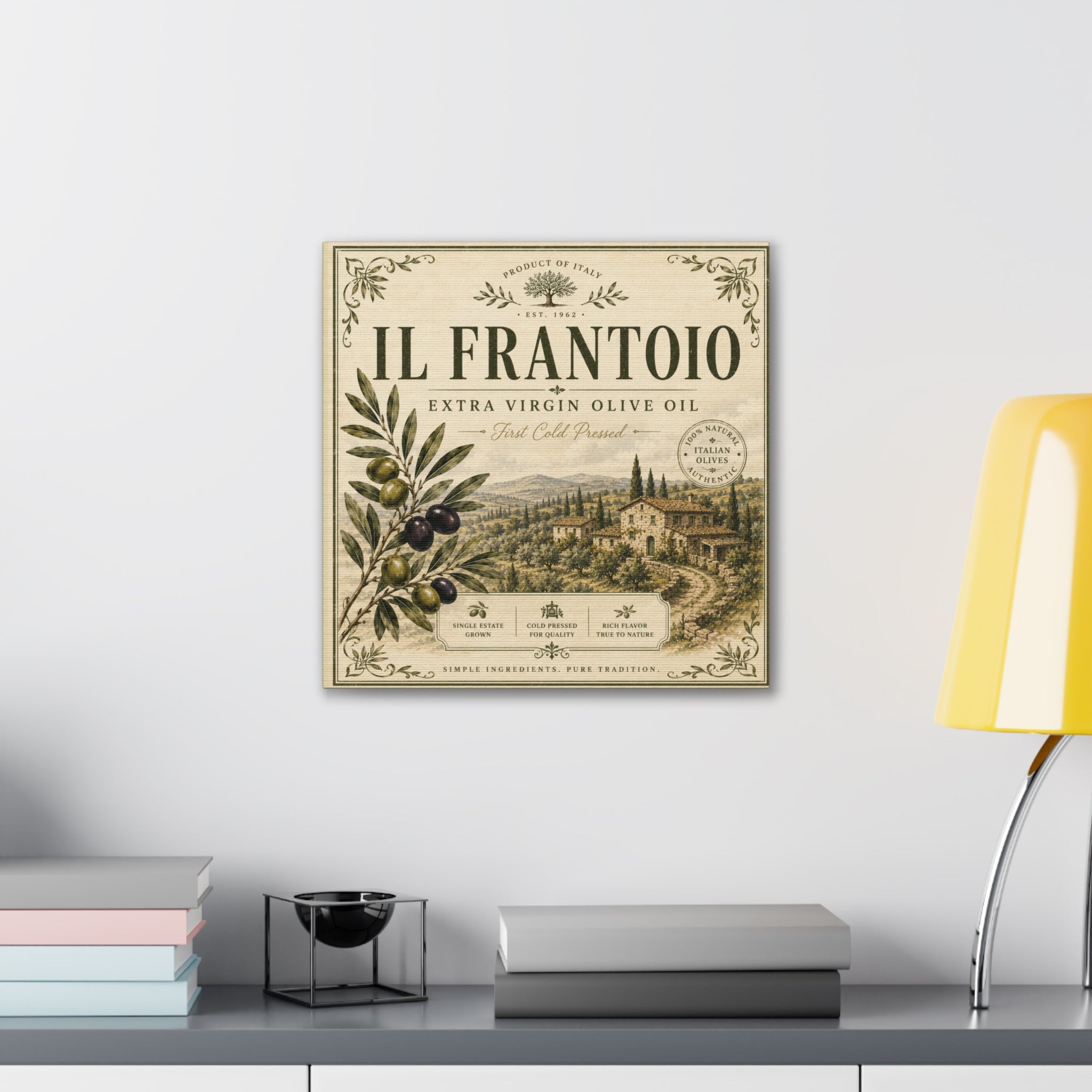 Il Frantoio Olive Oil Vintage Canvas Print — Italian Farmhouse Kitchen Wall Art - Creations by Chris and Carlos