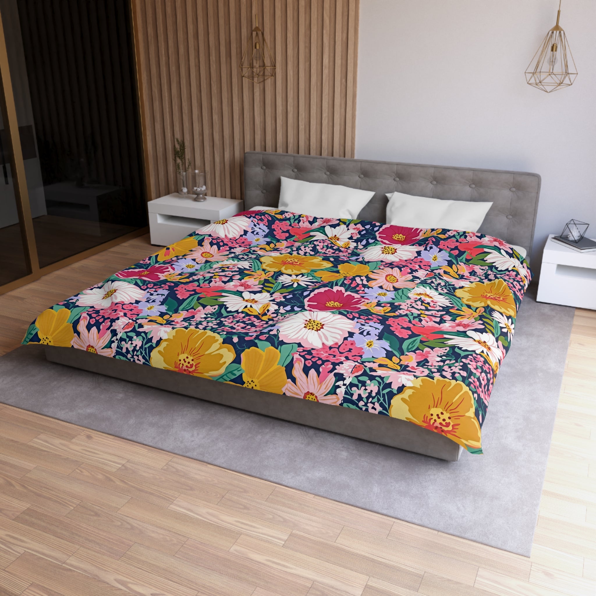 The Artisanal Flora Gallery Floral Duvet Cover — Bright Garden Bloom Microfiber Bedding - Creations by Chris and Carlos