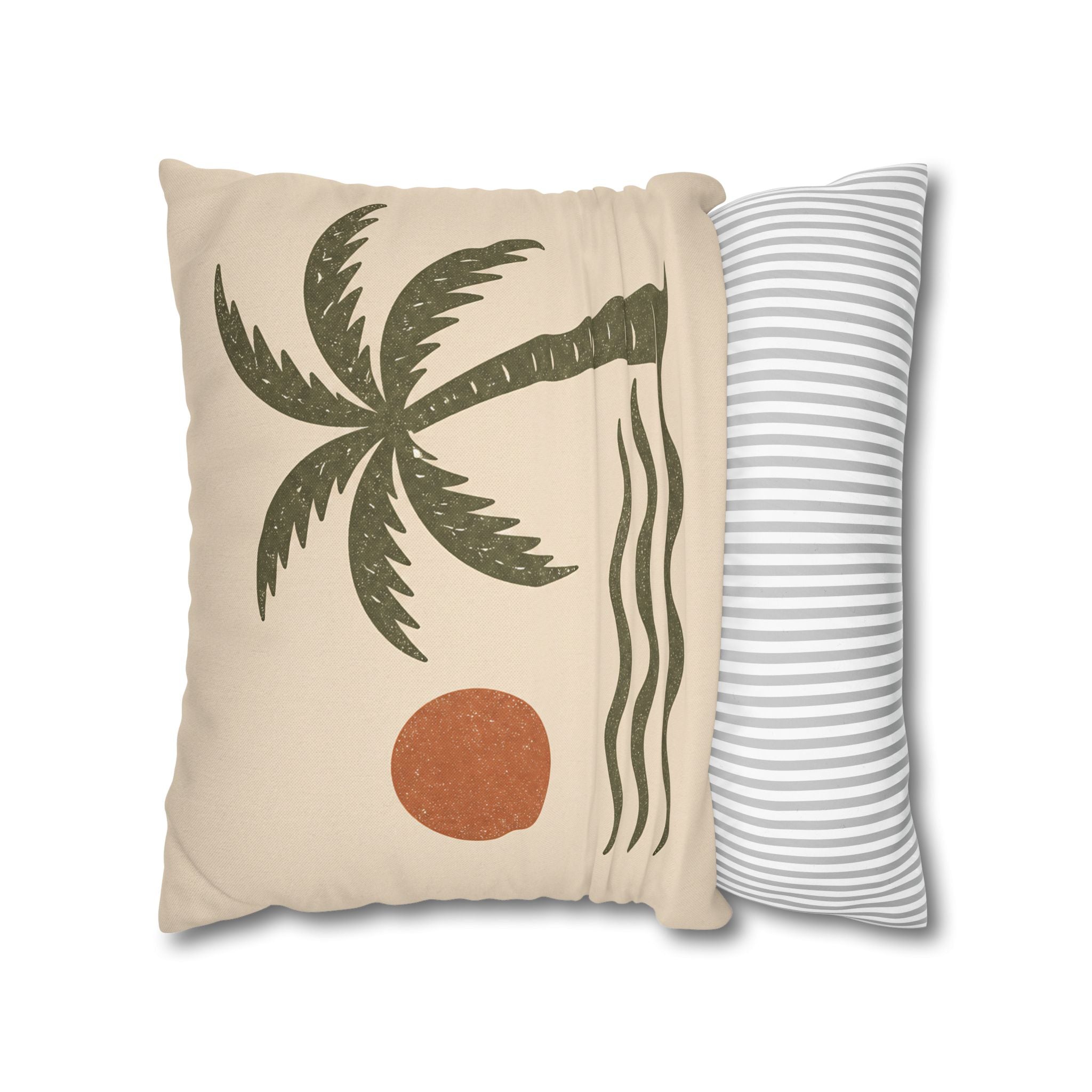 Retro Palm Tree Beach Pillowcase — Tropical Sunset Decorative Throw - Creations by Chris and Carlos