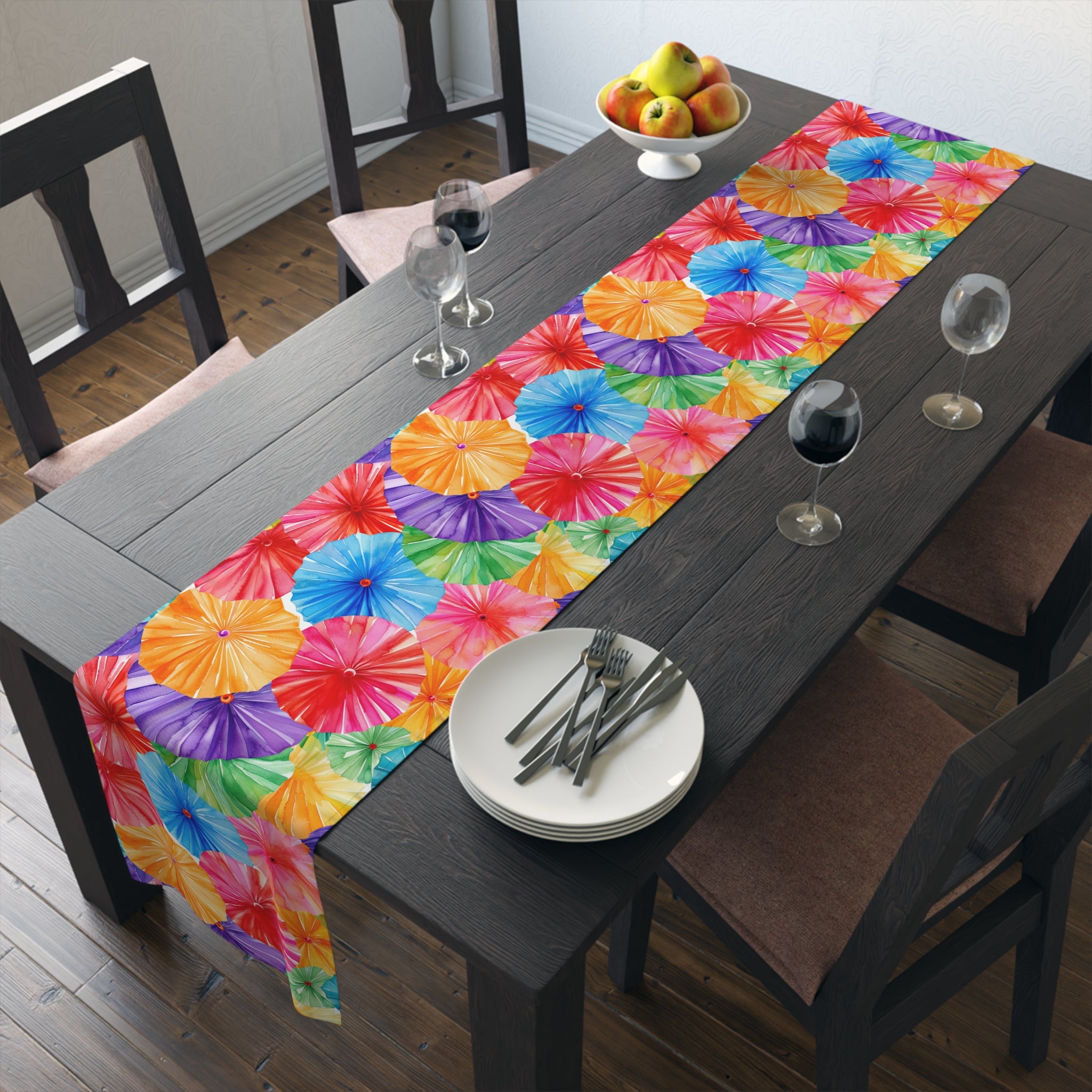 Floral Parasol Pattern Table Runner — Colorful Summer Umbrella Design - Creations by Chris and Carlos