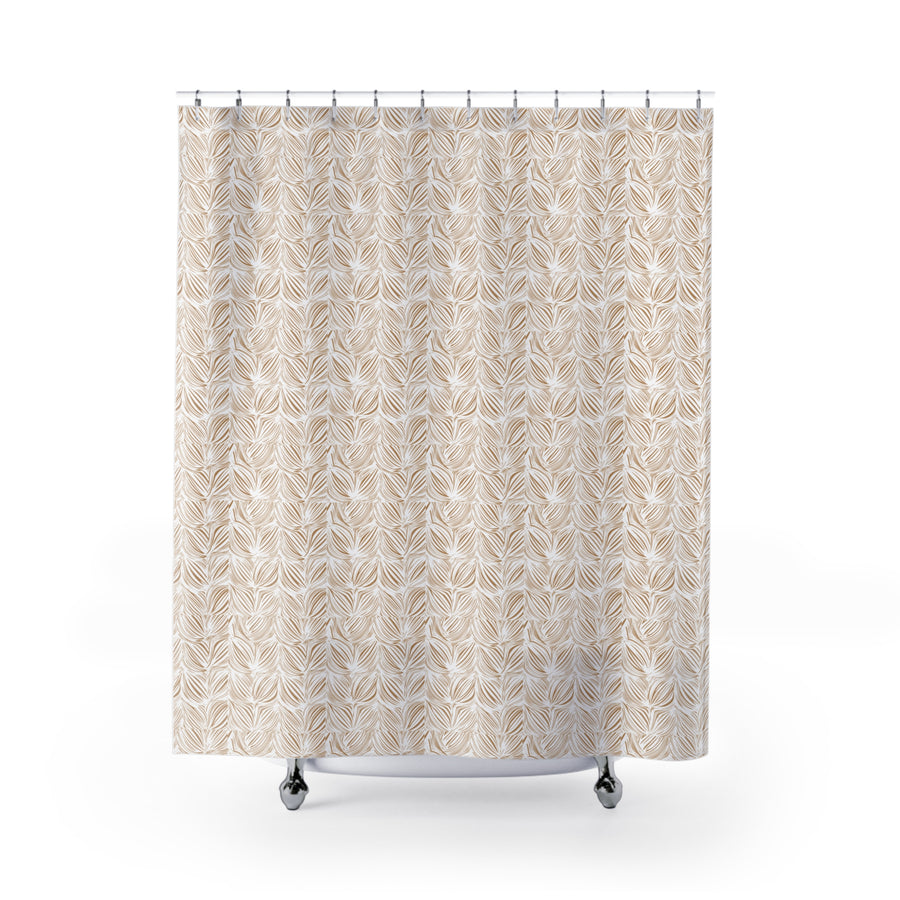 Neutral Botanical Shower Curtain — Beige Leaf Pattern Bathroom Decor