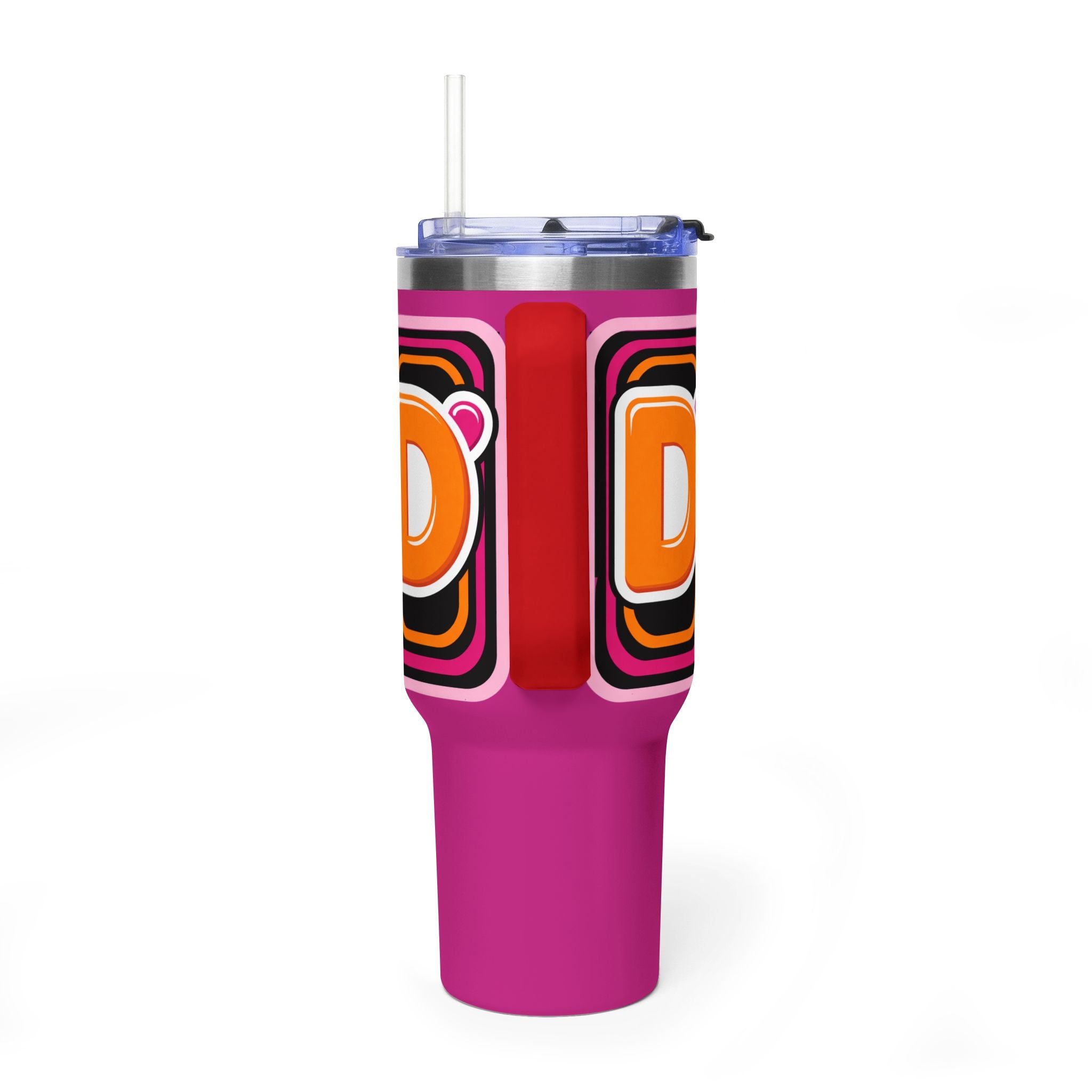 40oz Pink Retro Coffee Tumbler with 'Dunkin' D Logo - Creations by Chris and Carlos