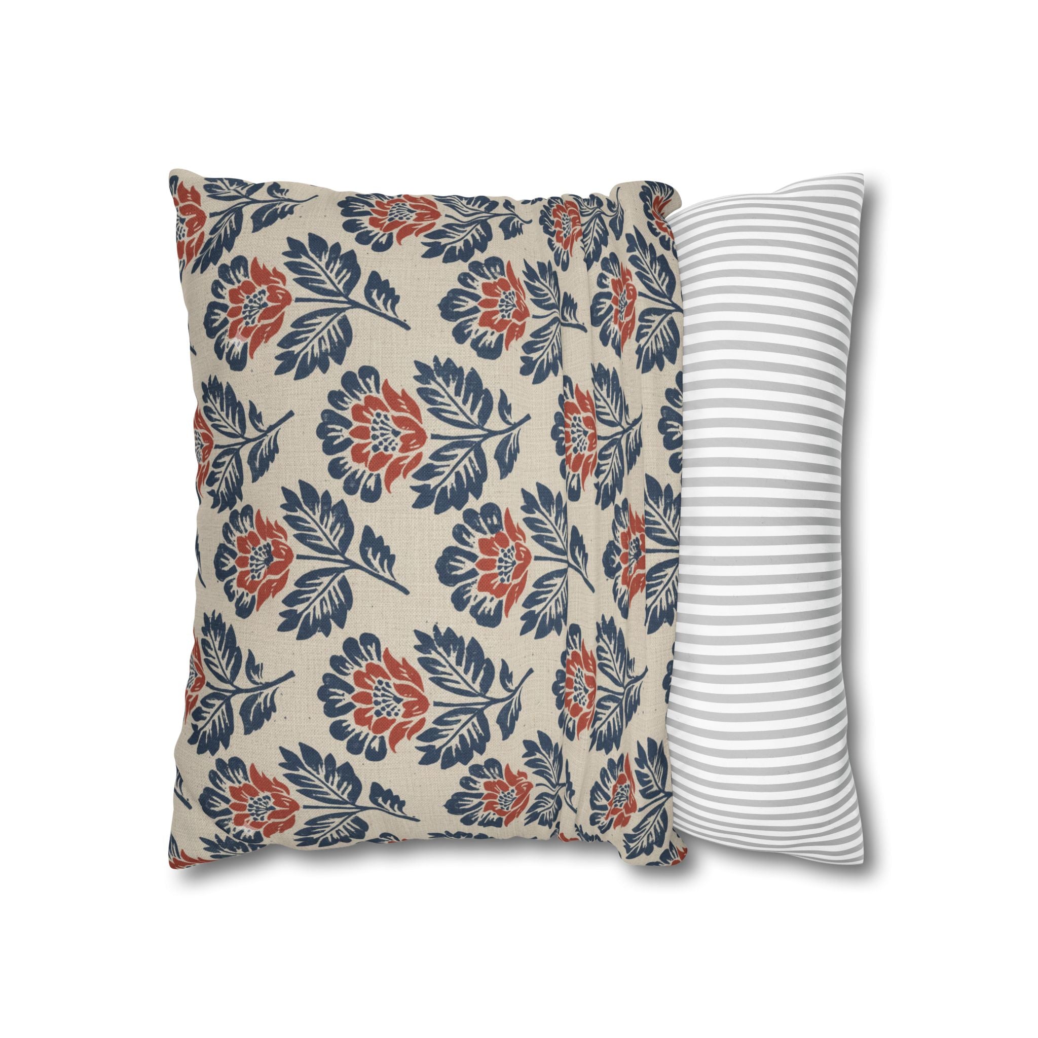 Plumstead Manor Floral Block Print Decorative Pillowcase — Navy & Terracotta Garden Pattern - Creations by Chris and Carlos