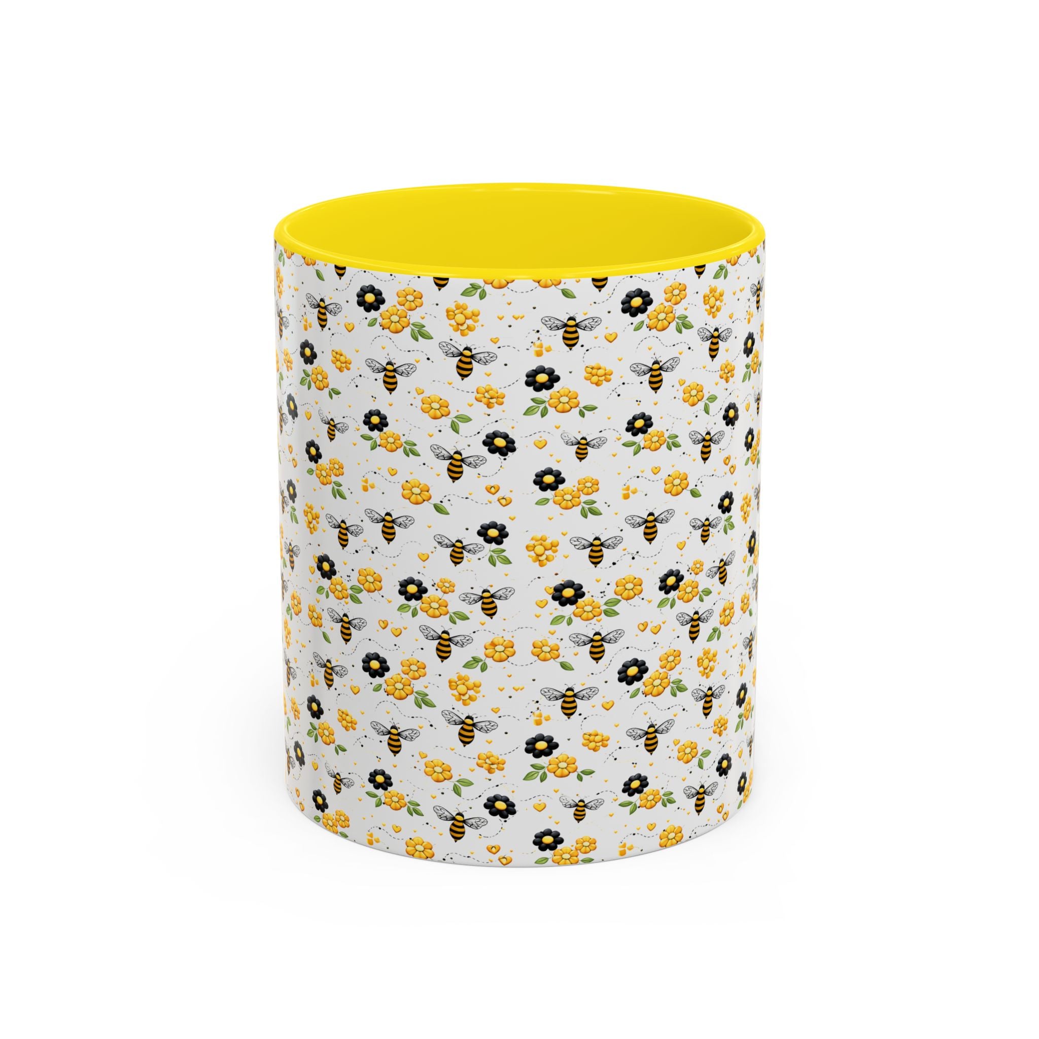Bee & Yellow Floral Accent Coffee Mug – Cute Spring Floral Pattern (11/15oz) - Creations by Chris and Carlos