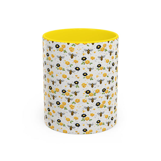 Bee & Yellow Floral Accent Coffee Mug – Cute Spring Floral Pattern (11/15oz) - Creations by Chris and Carlos