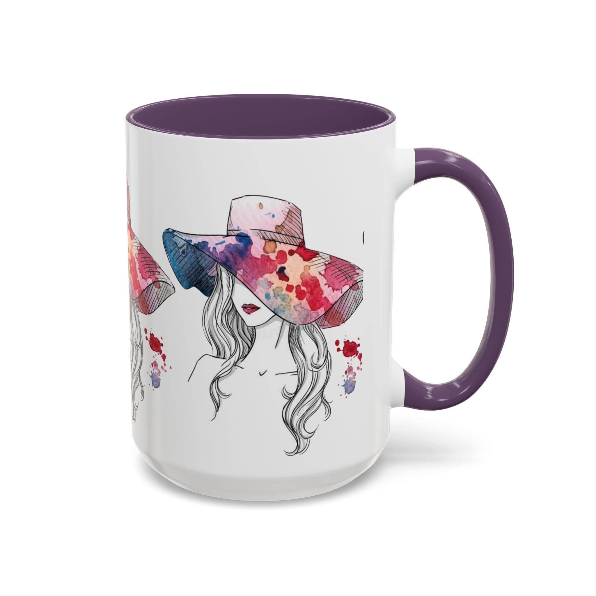 Watercolor Sun Hat Coffee Mug - Chic Fashion Illustration Accent Mug (11/15oz) - Creations by Chris and Carlos