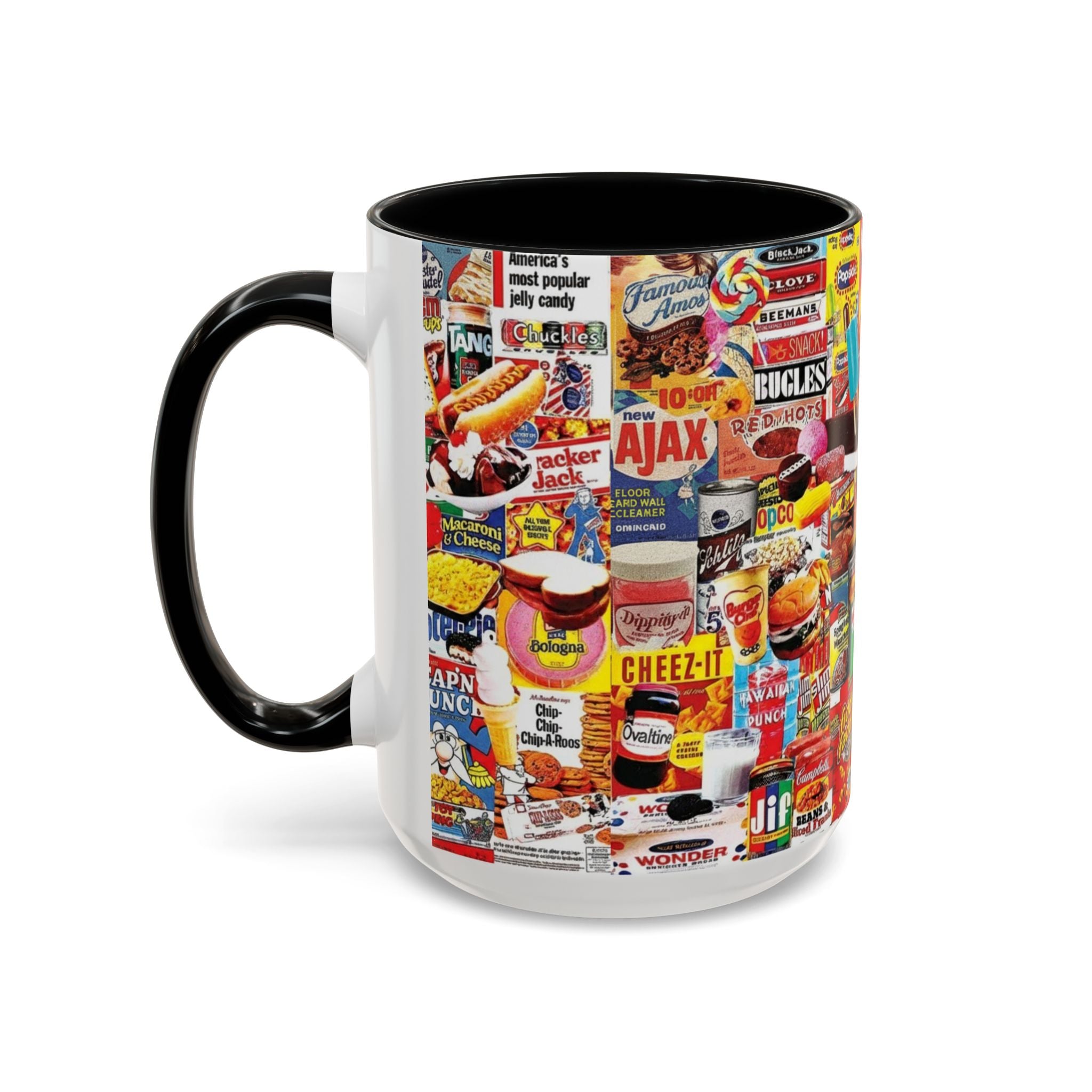 Retro Snack Collage Mug — Vintage Candy & Cereal Packaging Accent Coffee Mug - Creations by Chris and Carlos