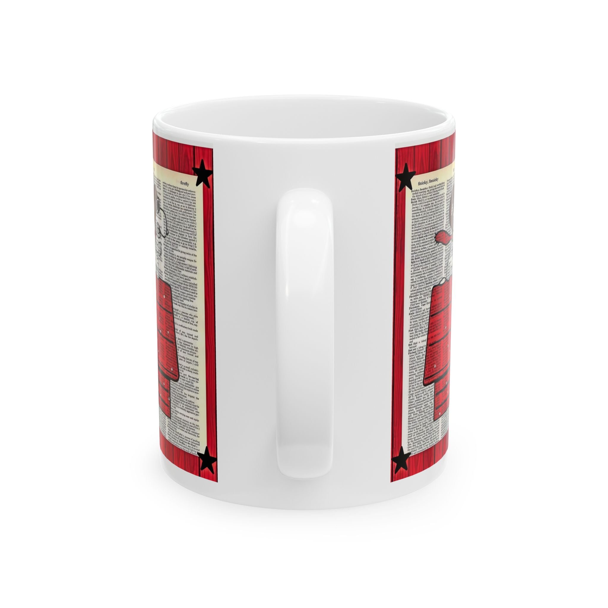 Vintage Snoopy Red Doghouse Ceramic Mug — Retro Dictionary Art Coffee Cup (11oz/15oz) - Creations by Chris and Carlos
