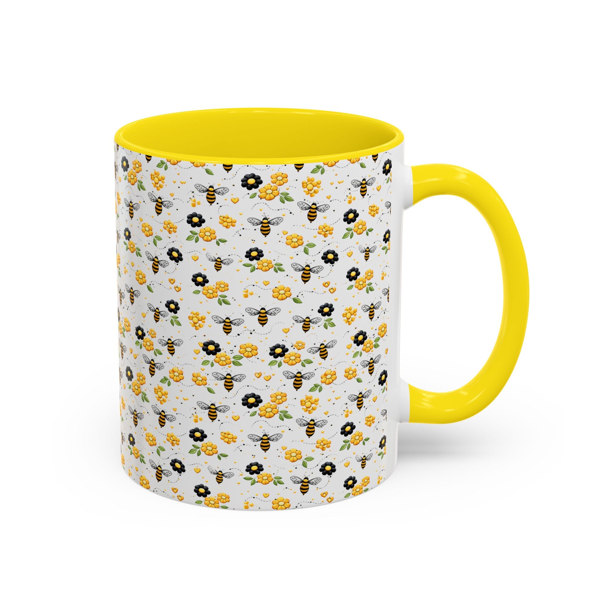 Bee & Yellow Floral Accent Coffee Mug – Cute Spring Floral Pattern (11/15oz) - Creations by Chris and Carlos