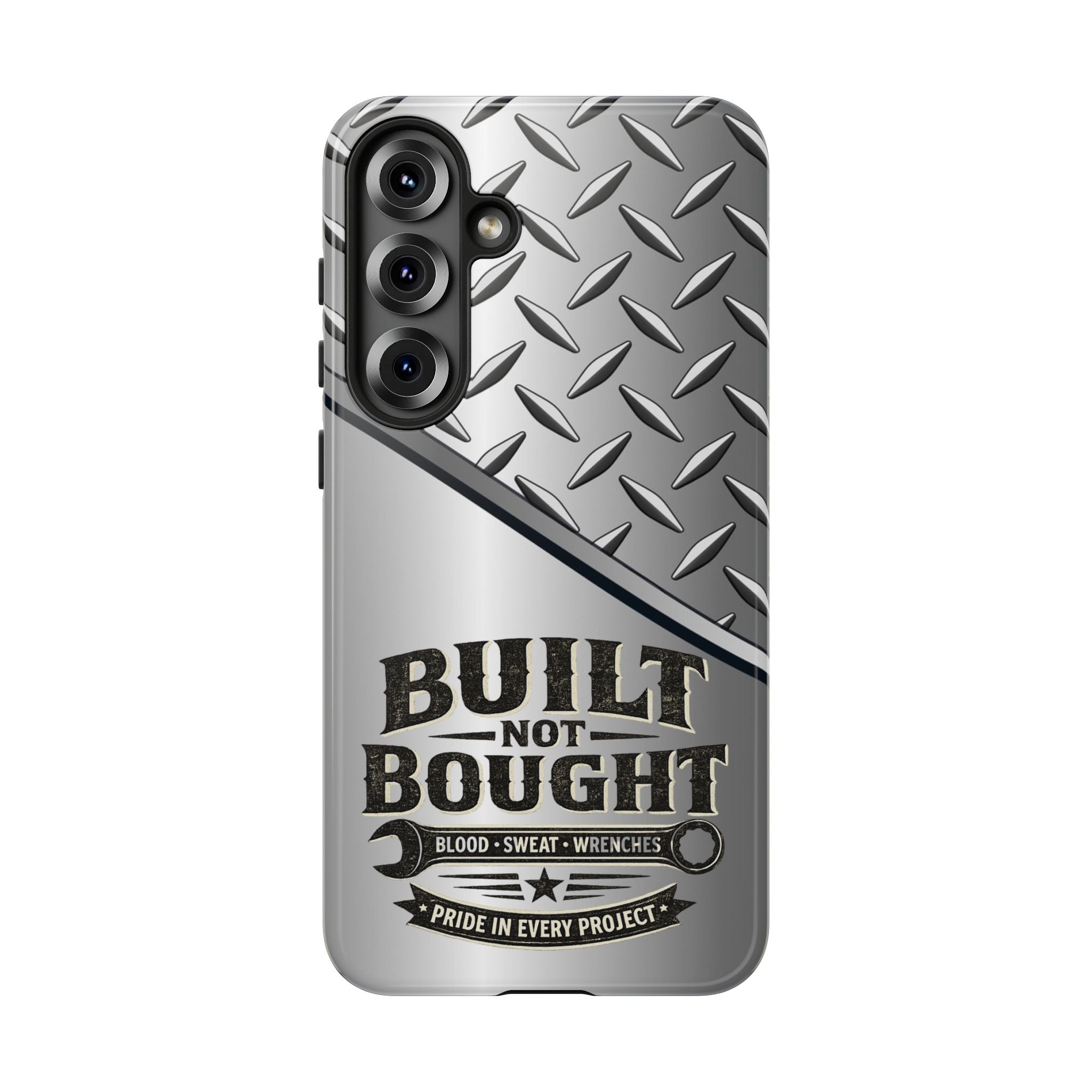 Built Not Bought Metal Diamond-Plate Phone Case — Rugged Tool Lover Gift - Creations by Chris and Carlos