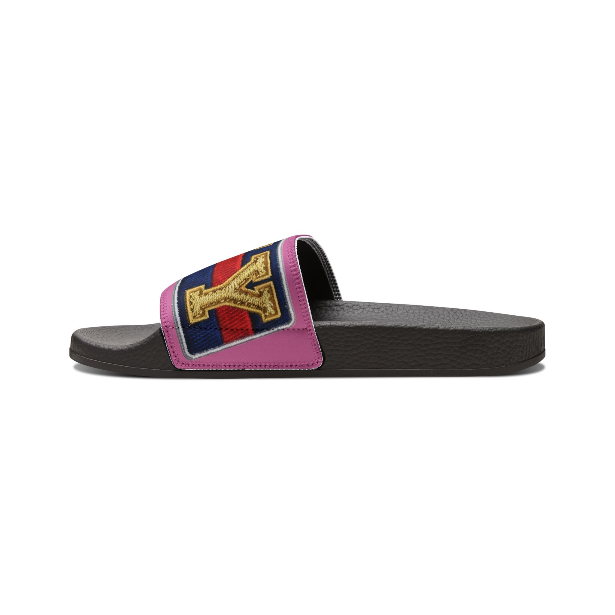 Embroidered Letter 'Y' Pink Slide Sandals — Women's Removable-Strap Pool & Casual Slides - Creations by Chris and Carlos