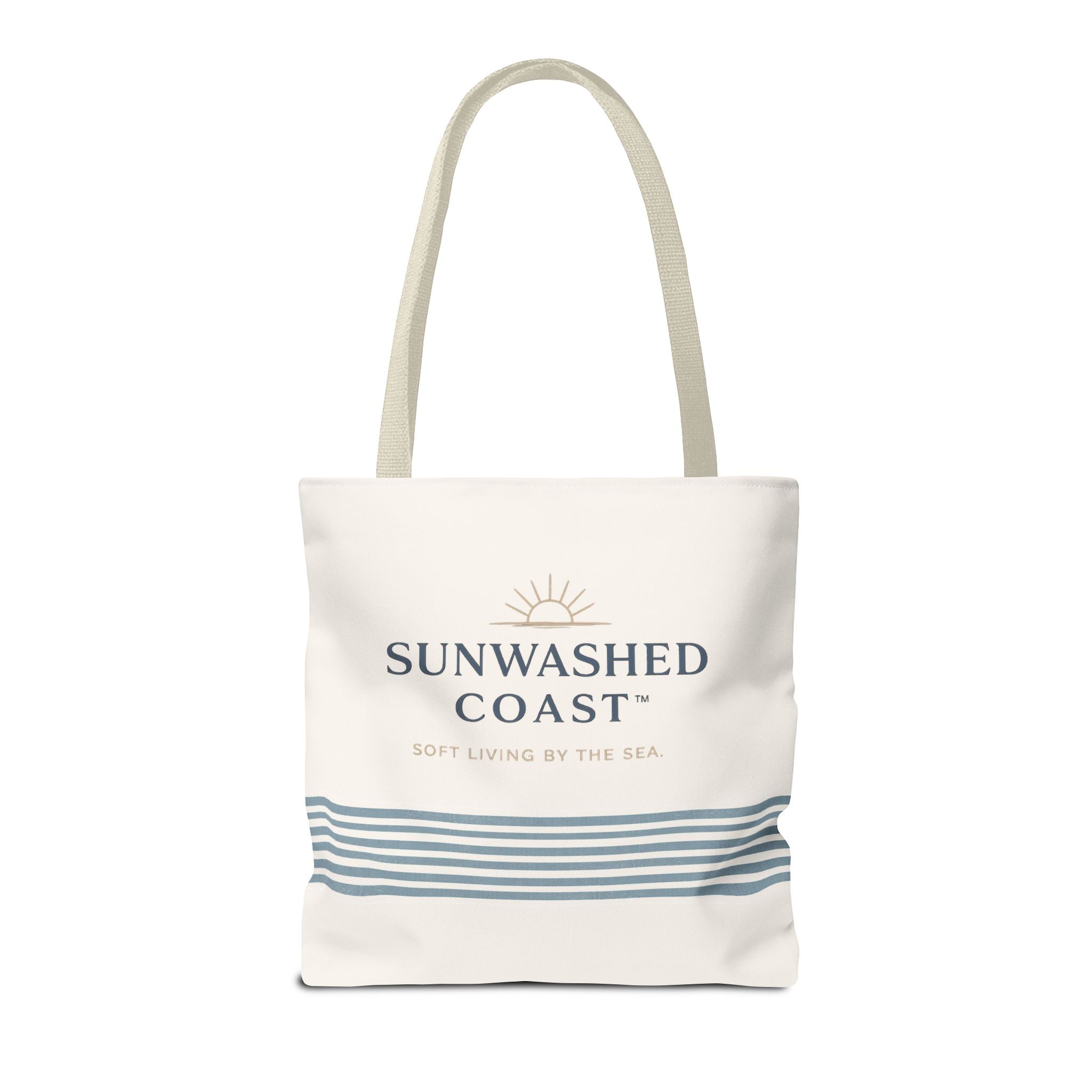 Sunwashed Coast Tote Bag – Coastal Striped Beach Canvas Tote (“Sunwashed Coast” Logo) - Creations by Chris and Carlos