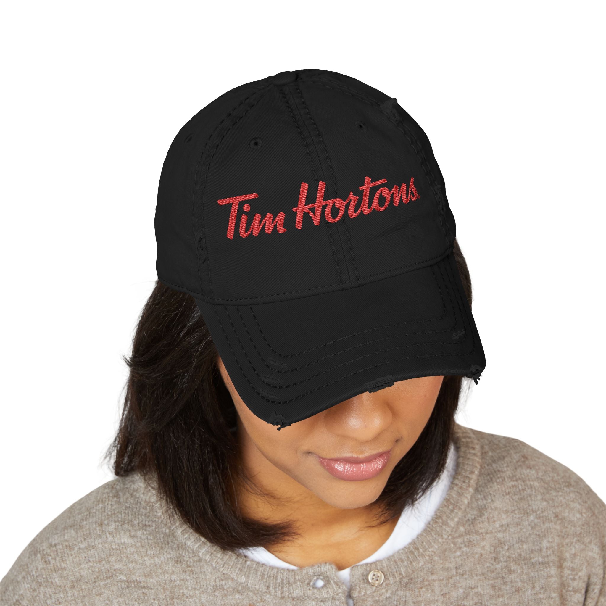 Tim Hortons Embroidered Distressed Dad Hat — Washed Vintage Baseball Cap - Creations by Chris and Carlos