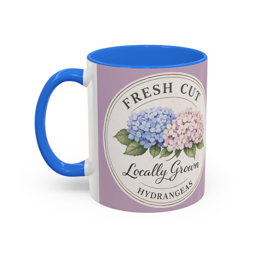 Hydrangea Farmhouse Mug — "Fresh Cut, Locally Grown" Floral Coffee Cup (11oz/15oz)