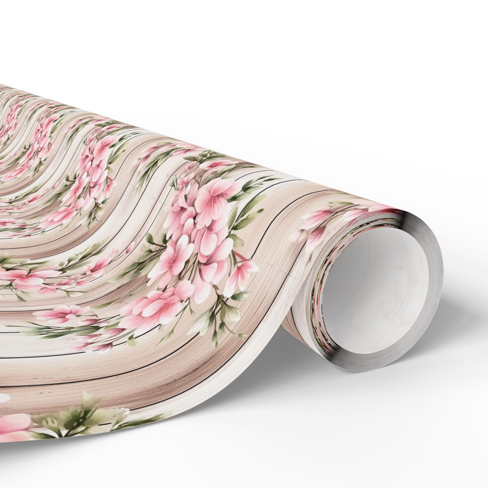Easter Floral Woodgrain Wrapping Paper Roll — Pink Cherry Blossom Gift Wrap - Creations by Chris and Carlos