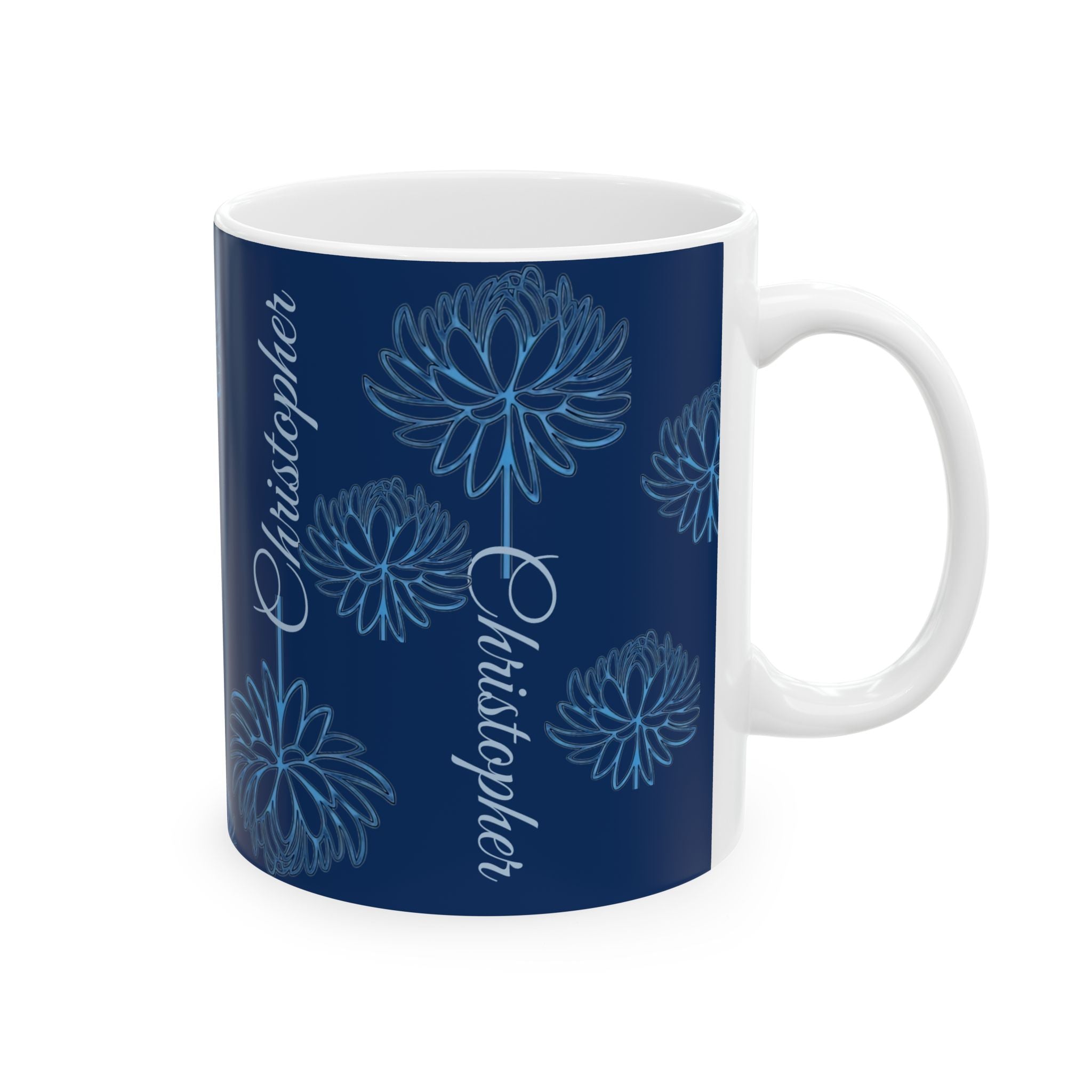 Personalized Floral Name Mug — Custom 'Christopher' Ceramic Coffee Cup (11oz & 15oz) - Creations by Chris and Carlos