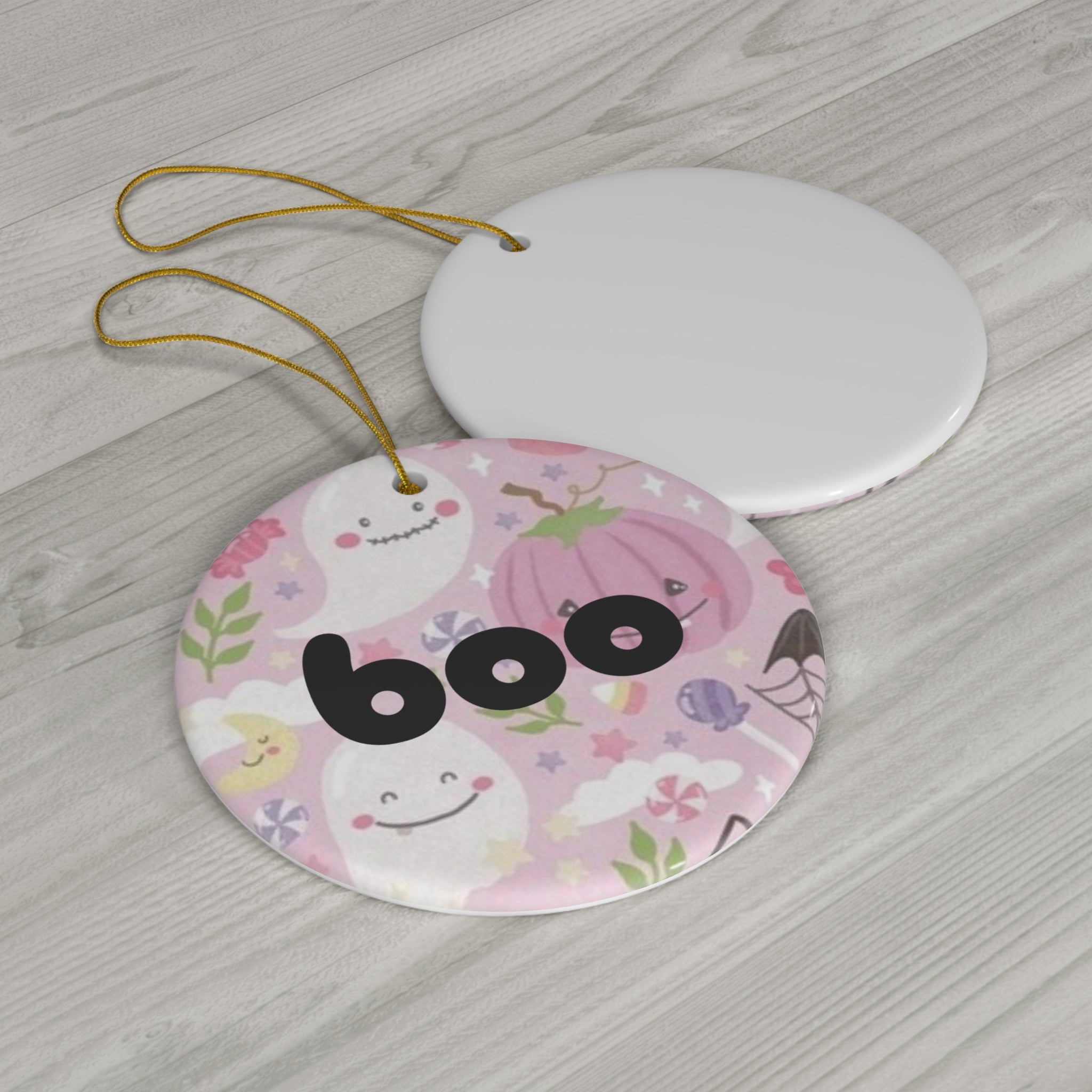 Halloween Pink Ghosts- boo Ceramic Ornament, 4 Shapes - Creations by Chris and Carlos