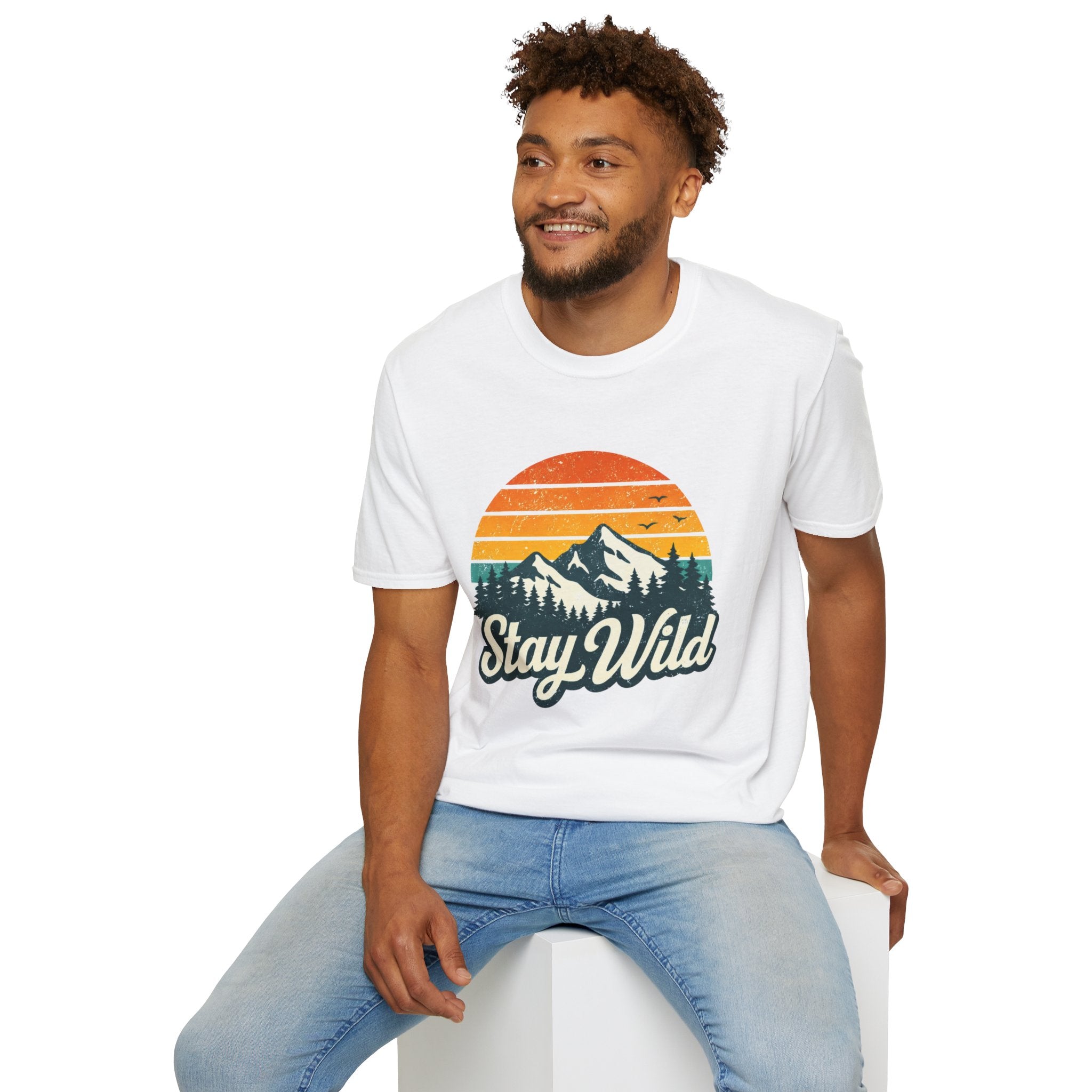 Stay Wild Mountain T-Shirt — Vintage Sunset Outdoor Adventure Tee - Creations by Chris and Carlos