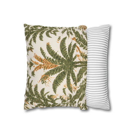 Palm Tree Decorative Pillowcase — Tropical Green Botanical Square Pillow - Creations by Chris and Carlos