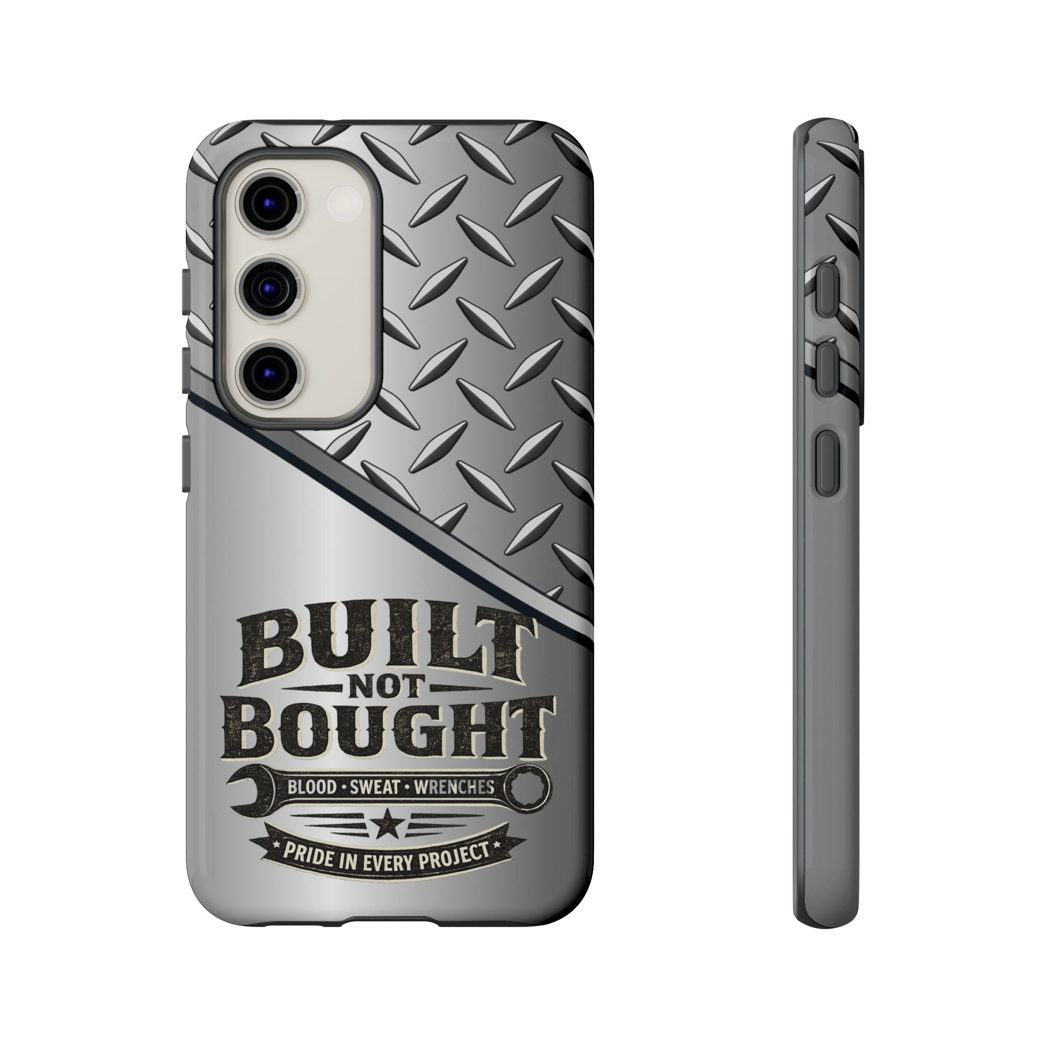 Built Not Bought Metal Diamond-Plate Phone Case — Rugged Tool Lover Gift - Creations by Chris and Carlos