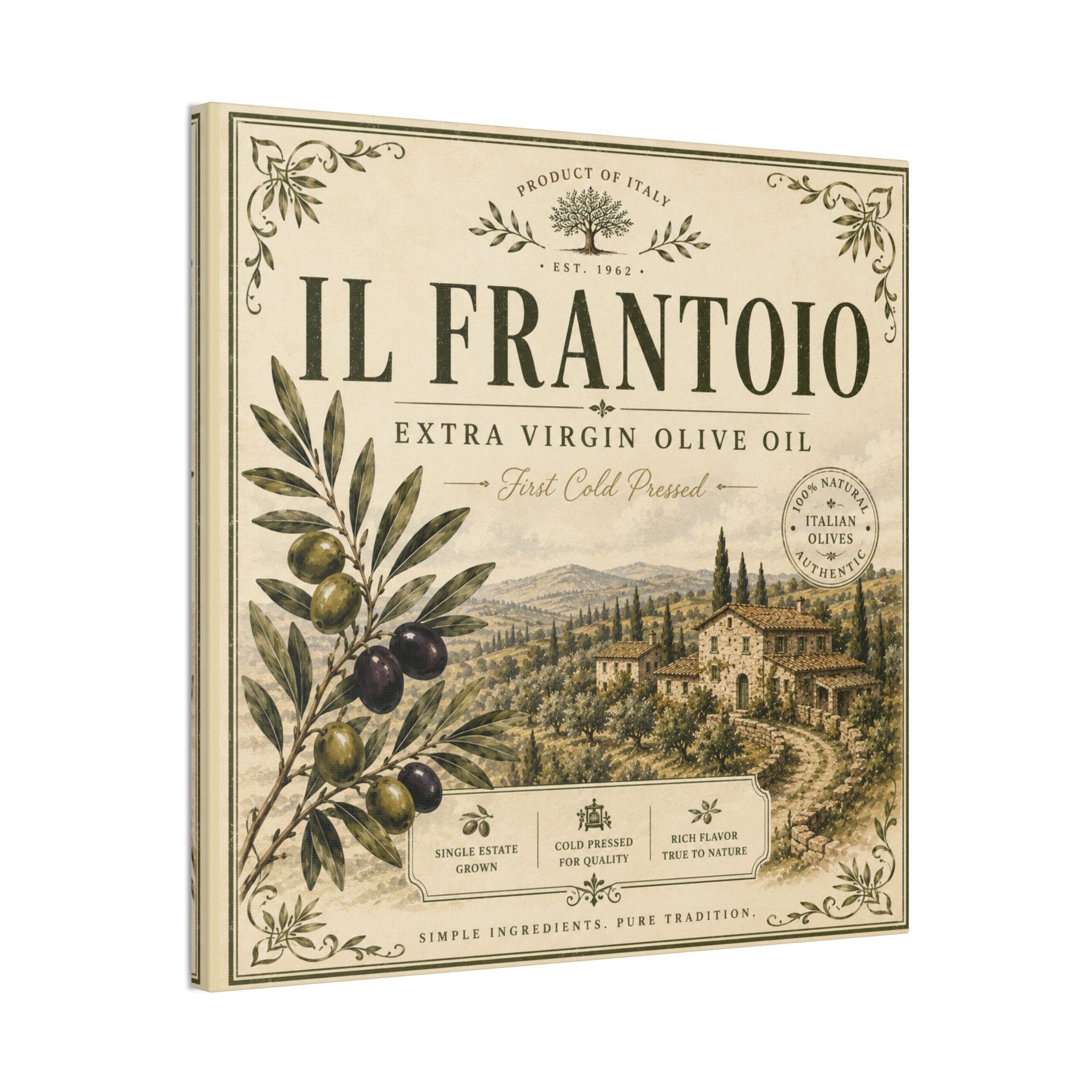 Il Frantoio Olive Oil Vintage Canvas Print — Italian Farmhouse Kitchen Wall Art - Creations by Chris and Carlos